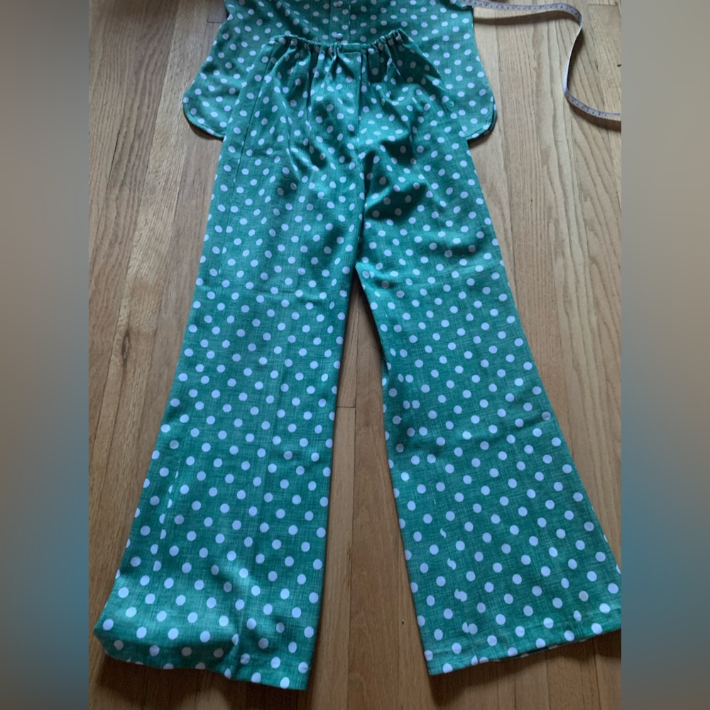 ✨VINTAGE✨ Jack Bryan // 1970s Green Polka Dot Pant Set - Picture 6 of 15